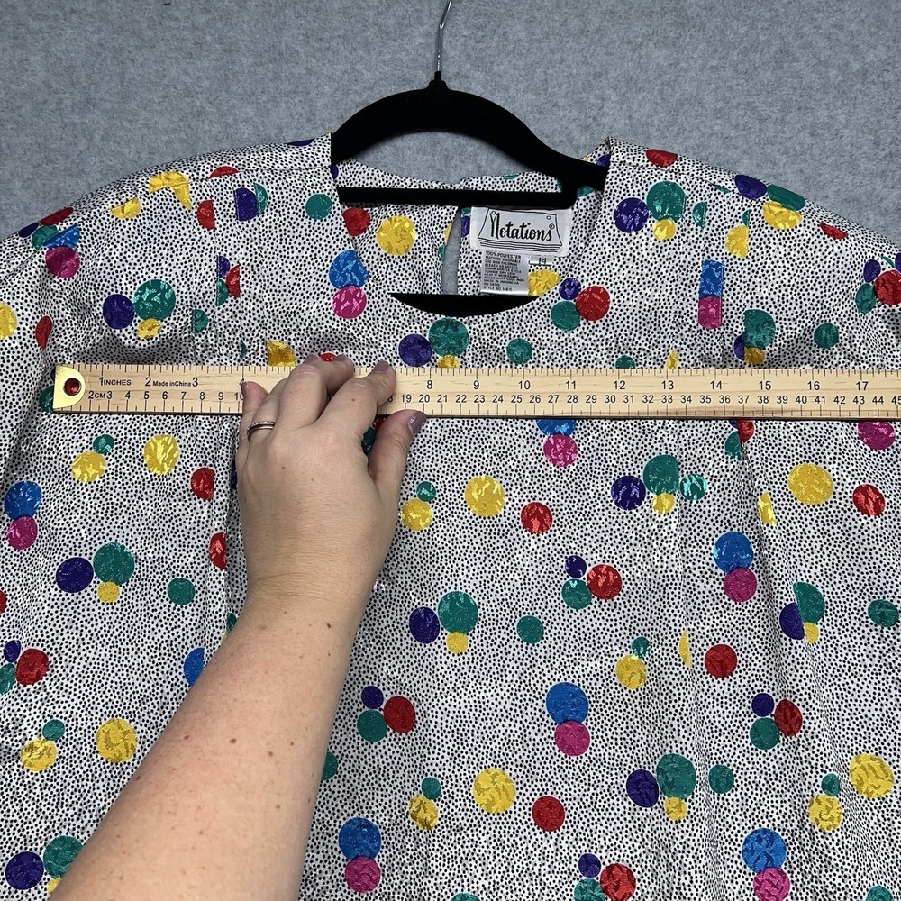 Notations Women's Multi Color Short Sleeve Pullover Blouse Size 14 Polka Dot 80s - Picture 8 of 15